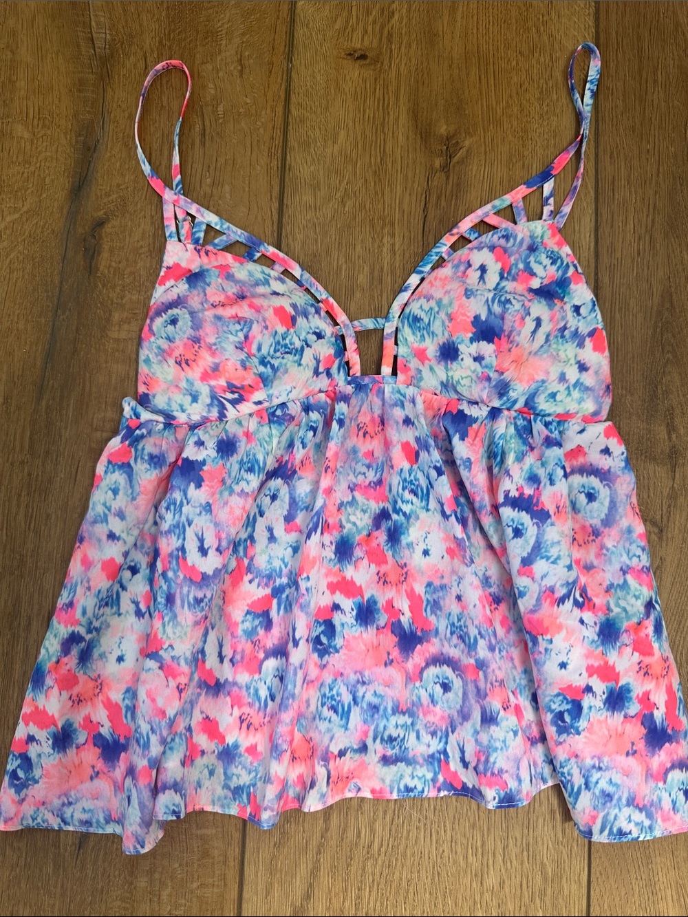 Watercolor Tie-Dye Spaghetti Strap Tank Top - Pink & Blue